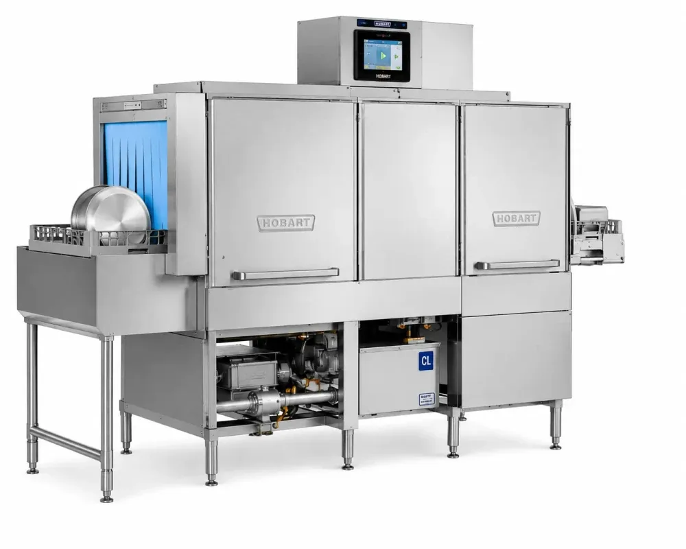 Hobart Commercial Conveyor Dishwasher with Power Scrapper, 2-Tank Design, 340 Racks/Hour,